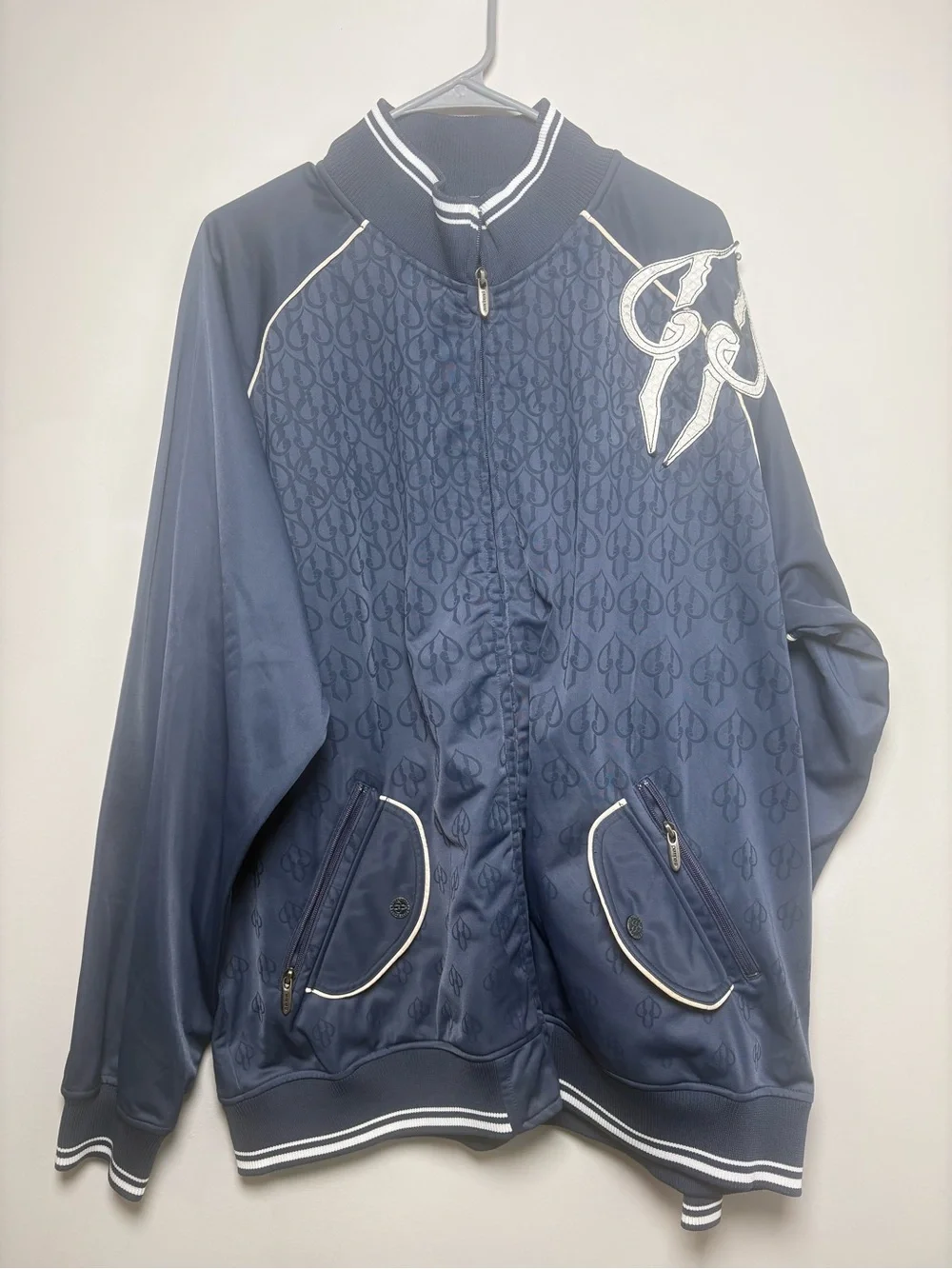 Pelle Pelle Navy Blue Bomber Jacket with White Trim..Vintage!